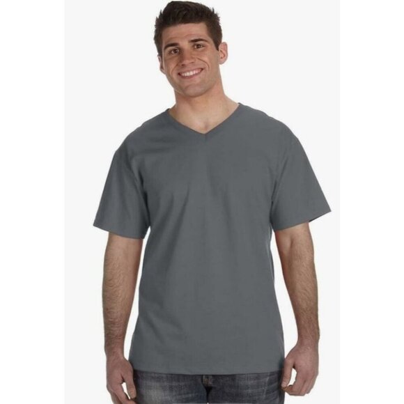 NWOT Fruit of the Loom HD Cotton Mens Dark Gray V-Neck Short Sleeve Tee Large - Picture 1 of 7